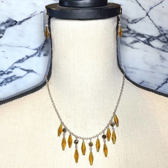 Emily Ray Demi-Parure Earrings Necklace 925 Silver Glass Bicone Beads Signed - Picture 2 of 12